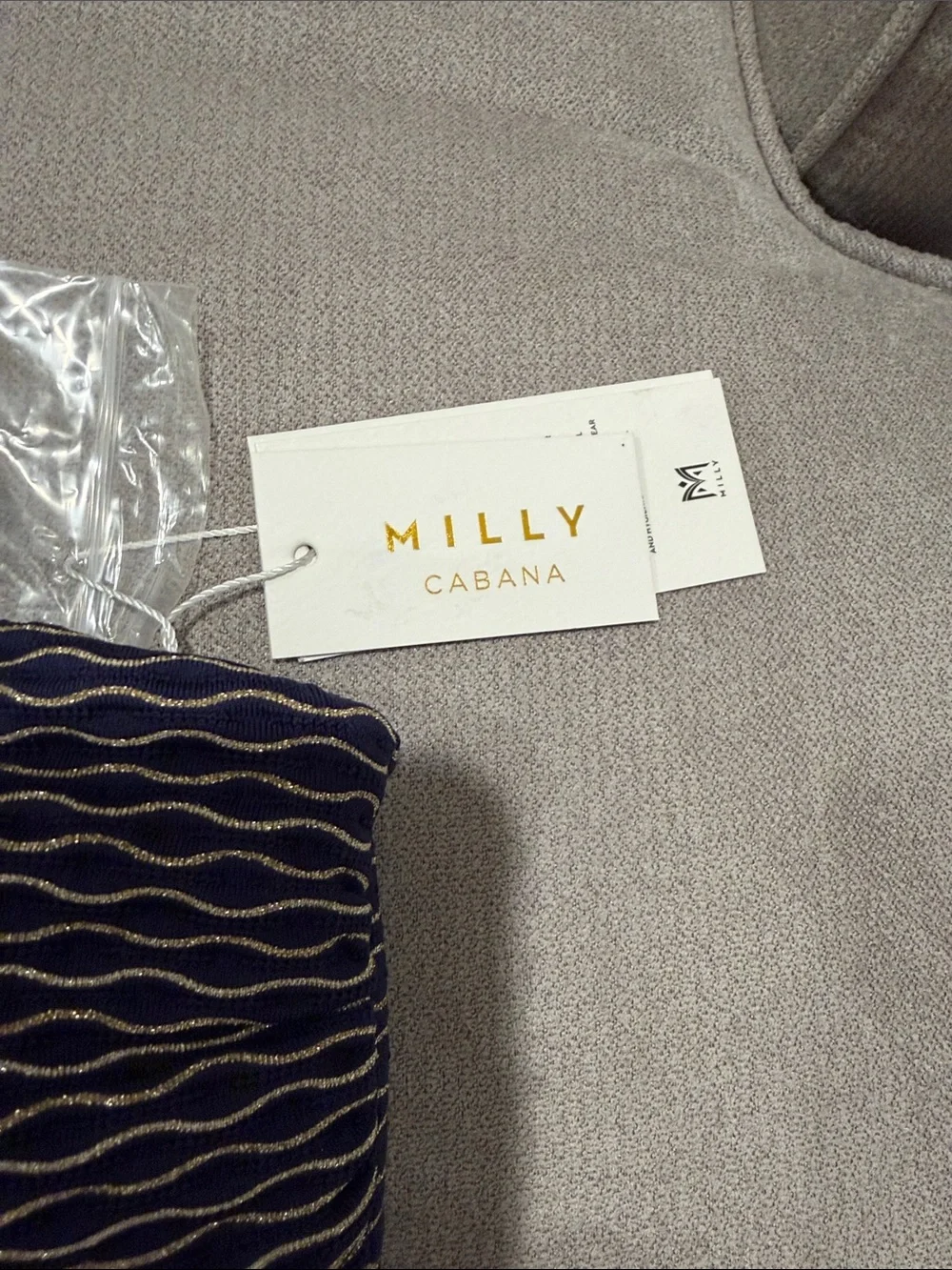 NWT Milly Navy and Gold Textured Bandeau Bikini set